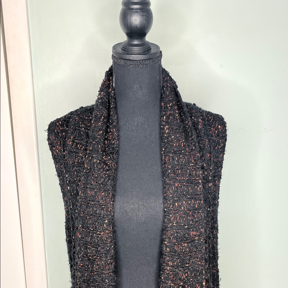 women's black tweed or knit long sleeveless vest